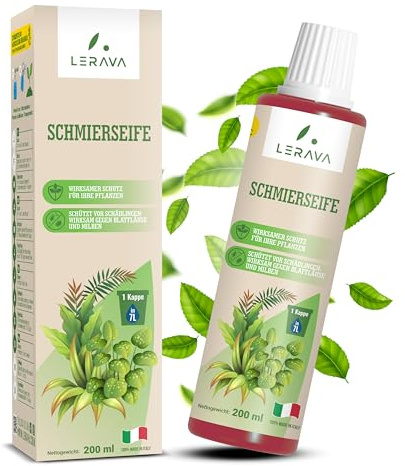LERAVA Schmierseife flüssig gegen Blattläuse (200 ml) - BIO Schädlingsbekämpfung & Blattglanz - Kaliseife gegen Blattläuse Schildläuse Mehltau - 100% Made in Italy