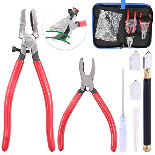 Glarks 4-teiliges robustes Glaslaufzangen-Set, Breaker Grozer-Zange mit Glasschneider und Bleistiftstil, Ölzufuhr, Hartmetallspitze