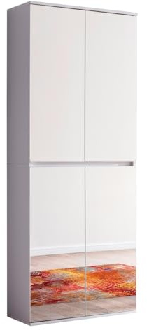 trendteam smart living Garderobenschrank Mirror Weiß · B 74 x H 191 cm | B 74 x H 191 x T 34 cm · 4 Türen, 6 Einlegeböden