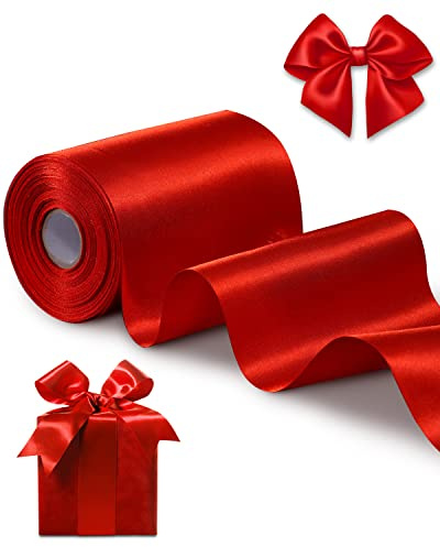 FAKILO Geschenkband 10cm Breit Satinband Rotes Band für Grand Öffnung, Eröffnungszeremonie, Schleifenband Ringelband für Weihnachten Neujahr Geschenk Hochzeit Valentinstag Deko