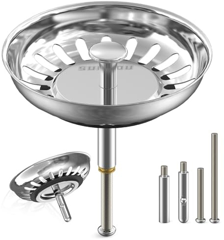 SURFOU Abflusssieb 79mm Edelstahl, Rostfreier Siebkörbchen Abflussstopfen für Waschbecken Küche, Spüle Zubehör mit 2 Höhenverstellbaren Exzenterstiften und 1 Edelstahlstift