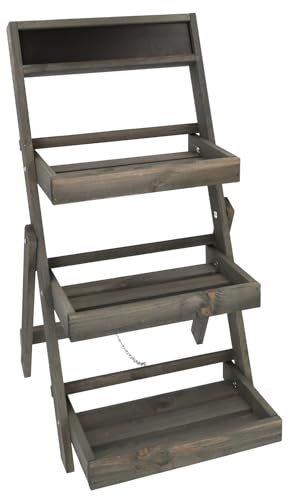 HRB Blumenregal, große Blumentreppe 3 stufig 36 x 72 cm (BxH) Vintage Design Anthrazit Wunderschöne Pflanzentreppe für draußen und drinnen aus Holz. Blumenregal für den Balkon oder Outdoor.