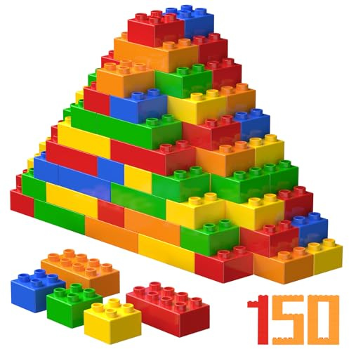 WYSWYG Große Bausteine-Set, 150 Teile Steine in 5 Farben, Kompatibel - Ideal für Kinder ab 3 4 5 6 Jahre