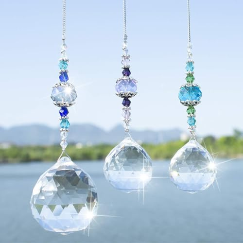 3 Stück Kristall Prismenkugel – Sonnenfänger & Regenbogenmacher für Fenster | 3 Kristall-Prismen, 30/30/40mm, m.Tropfen. Sonnenfänger & Gartendeko für Fenster/Balkon/Terrasse. Regenbogen. Box.
