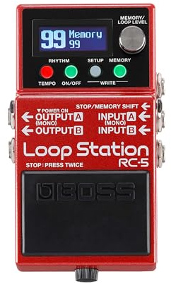 BOSS RC-5 Loop Station | Erweiterte Looping-Funktionen in einem Kompaktpedal | 32-Bit AD/DA und 32-Bit Fließkommaberechnung | 13 Stunden Aufnahmezeit | Mehrfarb-LCD-Bildschirm