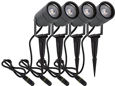 DAWALIGHT Erdspieß 4er Set GU10 IP65 Wasserdicht, Inkl. 5W 3000K Warmweiß Gartenbeleuchtung LED Strahler Außen, 320 Grad Drehbarer Aluminium Gartenstrahler für Sträucher, Rasen, Hof