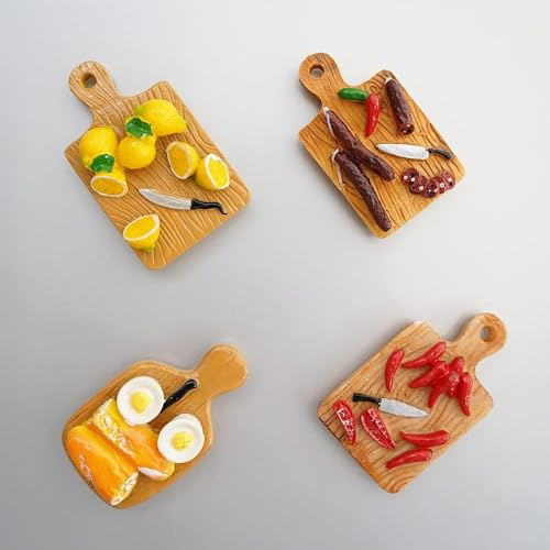 4PCS Lebensmittel Kühlschrankmagnete für Küche Haus Dekoration, lustige dekorative Kühlschrankmagnete, Miniatur-Lebensmittel-Modus, niedlich Schneidebrett Lebensmittel Locker Magneten