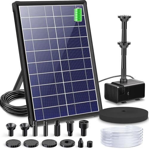 Biling Solar Springbrunnen für Außen mit 3600mAh Akku Solarbrunnen mit Glas Panel, Solar Teichpump mit 10 Sprühstilen für Vogelbad Mini Teiche Draussen Wasserspiel, mit 4ft Wasserleitung Wasserpumpe