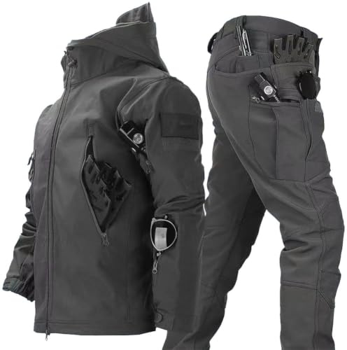 RVUEM Dark Grey,XL, 2-Teiliger Snowboard Schneeanzug Softshell Jacke FüR Herren MilitäRische Bekleidung, Kampfanzug Outdoor Skianzug Taktische Jacke Und Hose FüR Skifahren Outdoor Sport