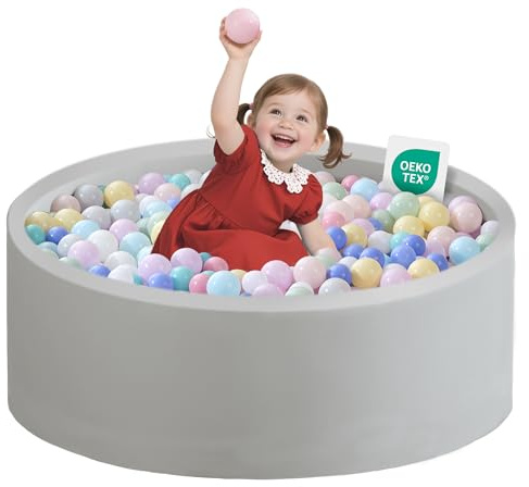 Zedachica Bällebad Baby 90Cmx30Cm Schaumstoff Rund Bällebad Kinder Baby ab 1 Jahr für Innen und Außenbereich Mädchen und Jungen, (Grau, Ohne Bälle)