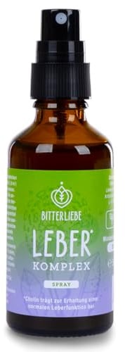 BitterLiebe Leber* Komplex Spray - Leberkur*, natürliche Unterstützung der Leberfunktion* mithilfe von Cholin - hochdosiert mit Mariendistel Artischocke Löwenzahn und Bitterstoffen - vegan & nützlich