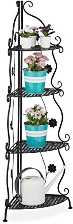 Relaxdays Blumenregal Metall, 4-stufiges Pflanzenregal, innen & außen, HxBxT 113,5 x 31 x 31 cm, Retro Eckregal, schwarz