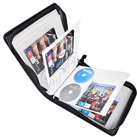 LIOVODE DVD Hülle 128 DVDs und 64 Booklets Kapazität, Speicher-CDs mit Booklet-Einsätzen Medienhalter organisieren Schwarz CD Geldbörse für Haus und Auto