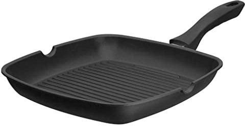 GSW 413251 Grillmeister Grillpfanne mit 2 Ausgüssen, mit Grillboden, Aluminium, schwarz - 28x28cm