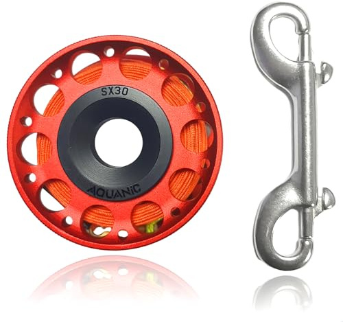 nitescuba Tauchrolle 101FT Finger Reel mit Dive Double-Ended Bolt Snap Clip Aluminium Scuba Dive Finger Spule Spule Reel für Schnorcheln Tauchen Angeln (Rot)