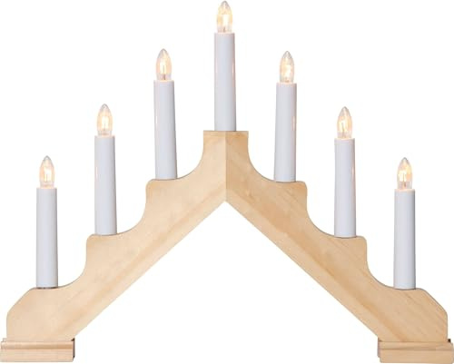 EGLO Lichterbogen Weihnachten mit 7 Glühbirnen, Fensterleuchter aus Holz in Natur, Schwibbogen mit Kabel, E10, warmweiß