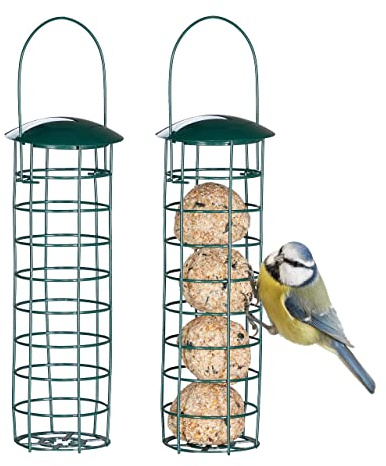 Relaxdays Meisenknödelhalter 2er Set, zum Aufhängen, HxD 31x8,5 cm, Vogelfutterspender für Wildvögel, Metall, dunkelgrün
