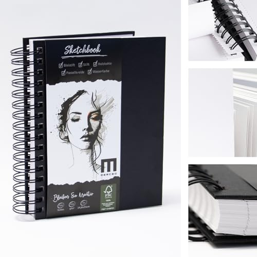 Skizzenbuch A5 200g/m² dickes Papier Spiralbindung - Skizzenbuch perfekt für Künstler & Designer oder Kinder - Ideal für Skizzen, Zeichnungen & Notizen (50 Blatt / 100 Seiten)