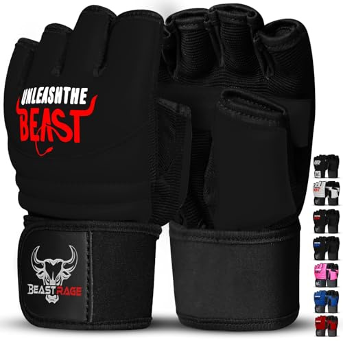 BEAST RAGE MMA Boxhandschuhe Karate Mitts Handschuhe für Männer und Frauen, Punch Bag Taekwondo Half Finger Kickboxing Sparring Martial Arts Boxing Training Gloves