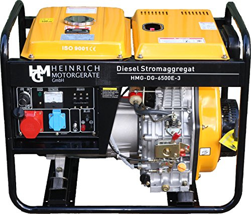 Heinrich Motorgeräte HMG-DG-6500E3 Diesel Stromaggregat 5,5kW | 400V 230V, E-Start, Radsatz, Effizient