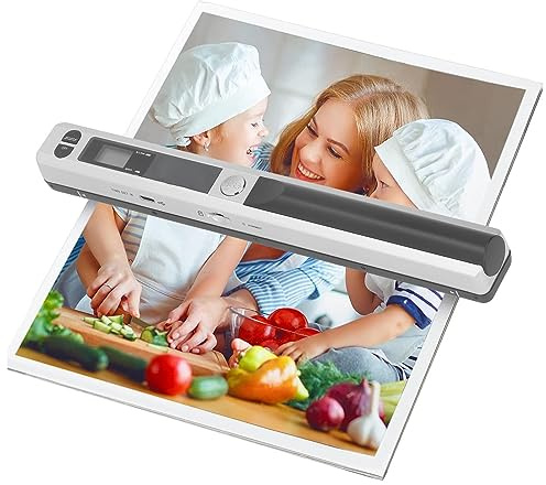 Tragbarer Scanner, Kabelloser Mobiler Dokumentenscanner, Handfotoscanner mit USB-Kabel, Visitenkarten- und Quittungsscanner für PC, Fotos, A4, Dokumente, Bilder, Bücher (Silver)