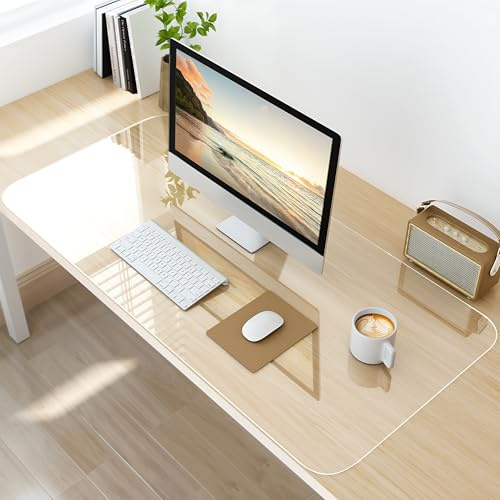 NATRKE Schreibtischunterlage Transparent, 100x40x0.15cm Schreibunterlage groß klare Durchsichtige Schreibtischmatte Unterlage Tischschoner rutschfeste Runde Kanten Schreibunterlage für Büro Zuhause