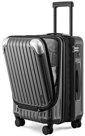 LEVEL8 Koffer Trolleys Leicht ABS+ PC Handgepäck Hartschalen-Koffer Trolley Rollkoffer Reisekoffer Erweiterbar, TSA, 4 Rollen, 55 cm, 36-42 Liter, Grau