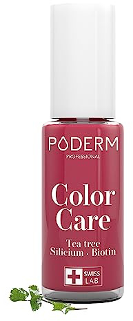 PODERM Pflege-Nagellack mit Teebaumöl - Rosenrot | 8 ML - Swiss Lab | Reinigt, Klärt & Pflegt Gelbe und Beschädigte Nägel | Angereichert mit Teebaumöl und Biotin | Von einem Podologen Entwickelt