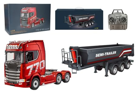 ENGINEMECH 770S RC Traktor LKW 1:18 Lastwagen Auto mit RC-Anhänger 19CH Licht Soundeffekte Fernbedienung Ferngesteuertes RC Truck für Geschenk Erwachsene 16+