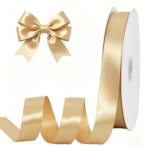 TONIFUL Satin Geschenkband 25mm x 91m,Golden Geschenkverpackungsband für Geschenkverpackung Weihnachten Geburtstag Valentinstag Hochzeit DIY Dekoration
