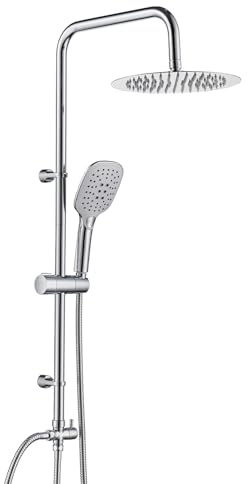Ulytid Regendusche Duschsystem Ohne Armatur, Regenbrause aus Edelstahl, Duschset mit 25cm runder Kopfbrause,ABS Handbrause mit 3 Strahlarten, Schlauch, Verstellbarer Montageabstand 35-54cm, Chrom
