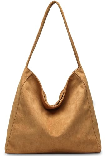 Gluckstar Handtasche Damen Groß, Künstliche Wildleder Tasche Damen, Elegante Shopper Tasche für Frauen, Modische Schultertasche für Freizeit, Arbeit, Reisen, Khaki