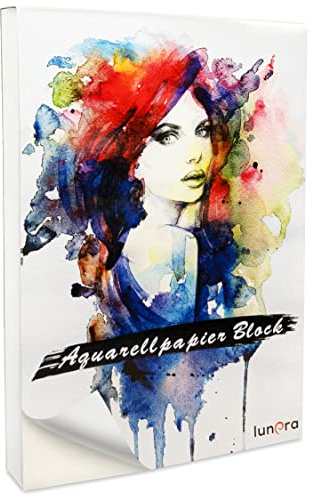 lunera premium Aquarellpapier 300g DIN A4 mit 45 Blatt naturweiß, kaltgepresst & geleimt, Watercolor Paper Pad I Aquarellblock für Aquarell, Zeichnen und Lettering