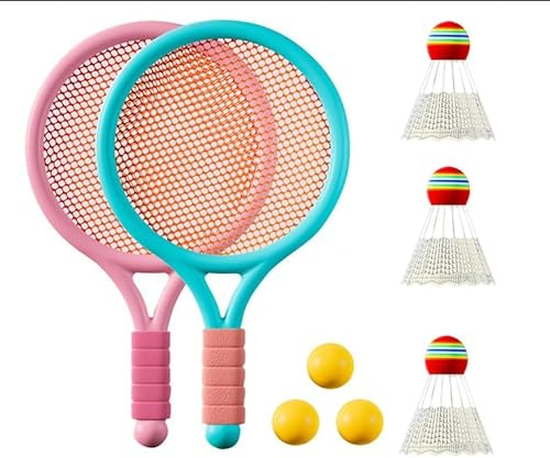 Roysmart Kinder Federballset, Kinder Badminton Set, Badminton Racket Spielzeug, Leichte Badminton-Set, Kids Tennisschläger mit 2 Soft Trainingsbälle und 2 Badminton für Kinders Outdoor Indoor Sport