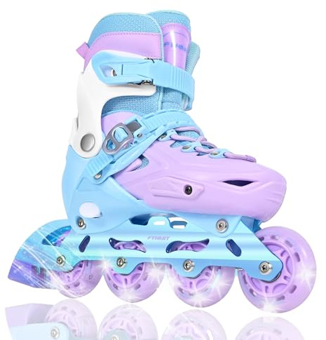Einstellbare Kinder Inline-Skates für Mädchen mit Light Up Wheels, Roller Skates Blades für Jugend Kinder Indoor & Outdoor Anfänger (Violett, M)