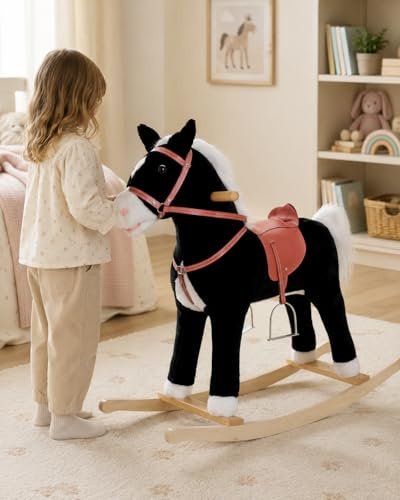 Sweety Toys 90273 Schaukelpferd Blacky | 2 Sounds, bewegliches Maul, beweglicher Schwanz