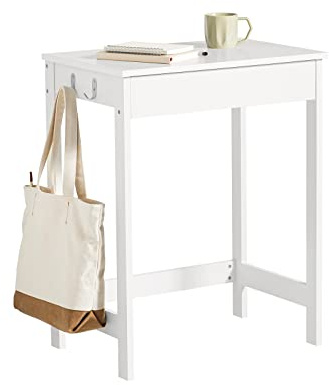SoBuy Schreibtisch mit Schublade 60kg Belastbarkeit 60x77x40cm Büro | Bürotisch mit 2 Robuste Haken aus Eisen, Pflegeleicht MDF, Kompakter Computertisch für Kinder, Weiß, FWT43-W