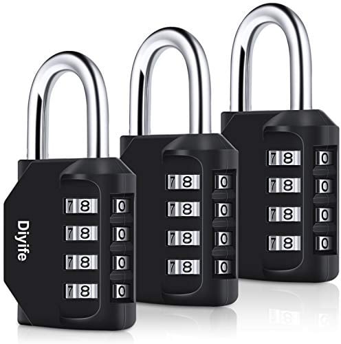Diyife 3 Stück 4-Stelliges Zahlenschloss, Vorhängeschloss, Kombinationsschloss, Wetterfestes Metall, Plated Steel Combination Lock für Schule, Gym Locker, Hasp Cabinet, Storage, Garage, Gatter