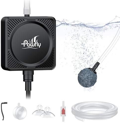 Pawfly Nano Silent Aquarium-Luftpumpe, Mini-Bubbler mit Zubehör, 1,3 W tragbarer Sauerstoffbelüfter für bis zu 60 L Aquarien, 450 ml/min