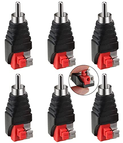 Greluma 6 STK RCA Cinch zu Lautsprecher Kabeladapter Subwoofer Lautsprecher Phono Cinch-Stecker zu AV 2 Schraubklemme Video Audio Federpresse Typ Balun für CCTV
