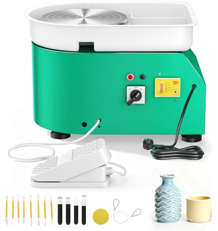 Kotsy Töpferscheibe,350W Töpferscheibe Elektrisch mit 25cm Plattenteller,Pottery Wheel fürmit 14 Töpferwerkzeugen,Keramik Rad Maschine für DIY, Töpferanfänger Töpferei für Anfänger (grün)