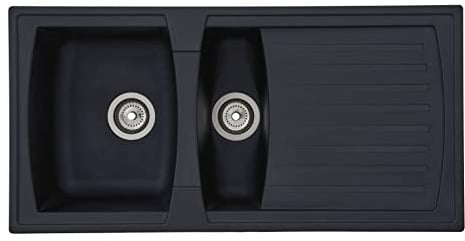 Respekta Boston Mineralitespüle in Schwarz / 1,5 Becken Einbauspüle in 100 x 50 cm/Spülbecken geeignet für Unterschränke ab 60 cm Breite