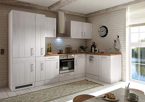 respekta Küchenzeile Anton BERPL310LHWC Premium Landhaus Küchenblock 310 cm Breite mit Elektrogeräten