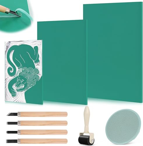 BSTDAYEVER Linoldruck Set Linolschnitt Linoleum Platten Stempelgummi 9Stk | A4 A5 A6 Linolplatten Linoliumschnitt Set Schnitzset Gummistempel Schnitzblöcke für Druckgrafiken Kunsthandwerk DIY