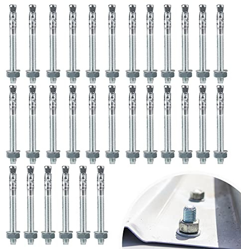 DBREAKS 30 Pcs Bolzenanker M10x110mm, Schwerlastanker Verzinkt, Schwerlastdübel, Ankerbolzen, Blitzanker, Keilanker, Ankerschrauben, aus galvanisch verzinktem Stahl, incl. Mutter & Unterlegscheibe