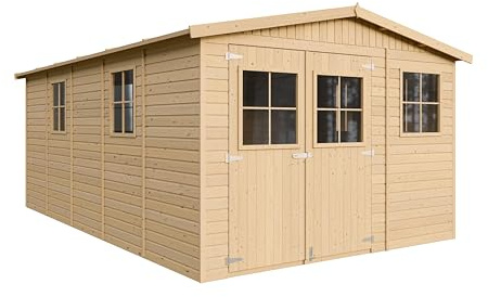 Gartenhaus Holz - Geräteschuppen mit Fenstern - H226x516x324 cm/15 m² Naturholz-Shiplap-Schuppen - Gerätehaus - Fahrradschuppen - TIMBELA M337