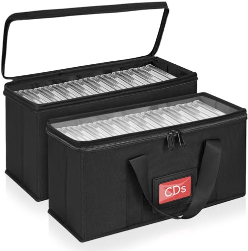 IPEB CD Aufbewahrungshülle, DVD-Aufbewahrungsbox, CD/DVD-Aufbewahrungstasche mit Tragegriff, CD/DVD-Tasche mit transparentem Deckel (Schwarze CD Case, 2-Pack)