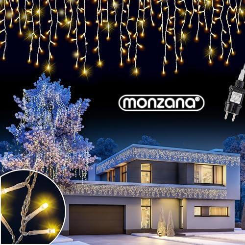 Monzana® Lichterkette 200 LED Außen Innen 10m Regenlichterkette Lichtervorhang Eisregen Fenster Deko Weihnachten Beleuchtung Warmweiß
