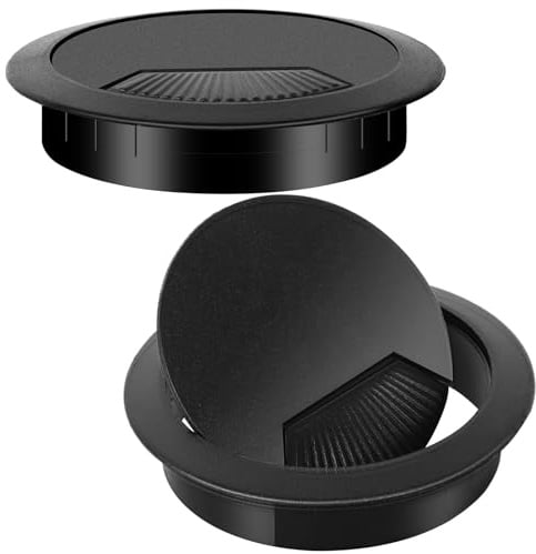 Dawenur 2Pcs Kabeldurchführung Schreibtisch 60mm Kabeldurchlass Kunststoff Kabeldurchführung Schwarz für Tisch Office Schreibtische
