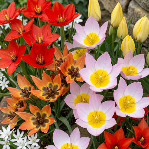 Tulpenzwiebeln Winterhart Mehrjährig - Botanische Mischung - 50 Stück | Echte Pflanzen aus Holland, Blumenzwiebeln für Garten Garten, Töpfe und Balkon (große Knollen, kein Samen, nicht künstlich)